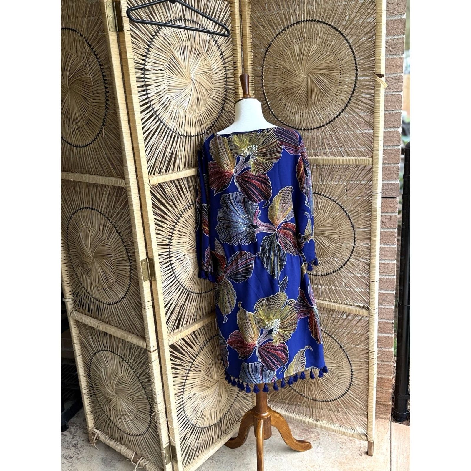 Trina Turk Trina Turk Women's Shift Dress Multicolor Floral Short Sleeve Lined Belted Knee Length 8 Dolman Fringe Tie Party Casual Wedding Holiday Size M / US 6-8 / IT 42-44 - 7 Thumbnail
