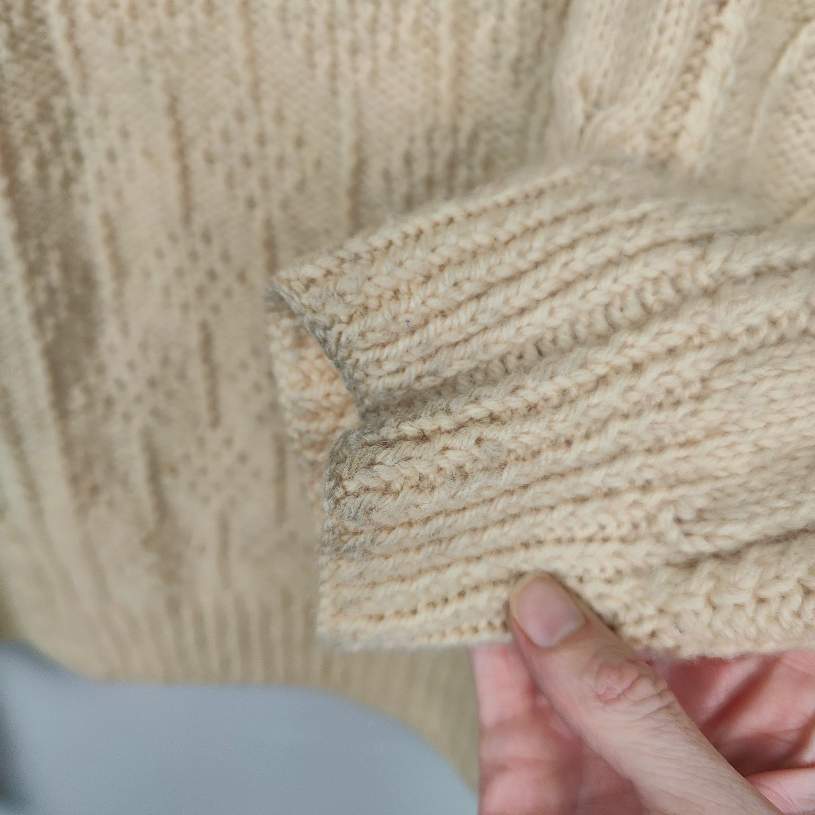 Other Vintage Handknit Fisherman Sweater Womens Large Beige Knit Size L / US 10 / IT 46 - 4 Thumbnail