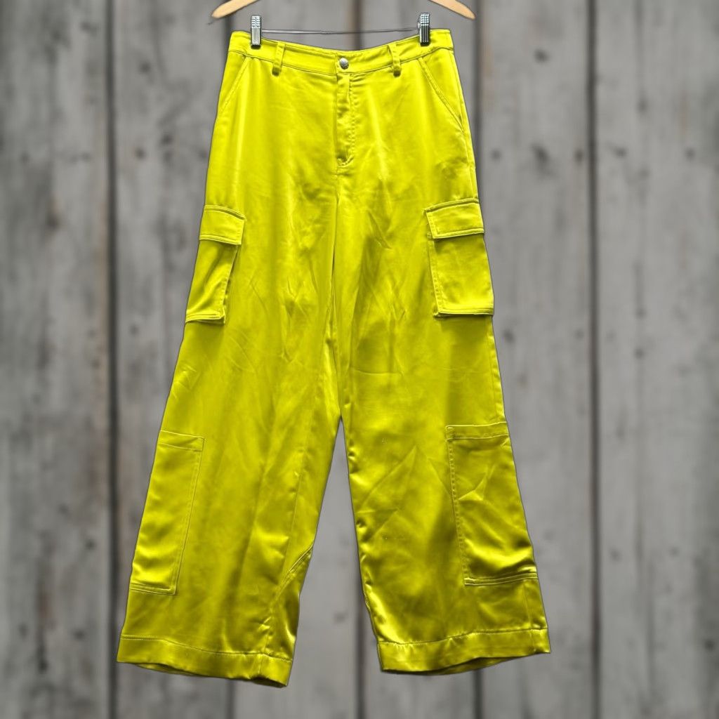 Simon Miller SIMON MILLER Pants Womens 2 Yellow Satin Cargo Wide-Leg Relaxed Pockets Cropped Size 26" / US 2 / IT 38 - 1 Thumbnail