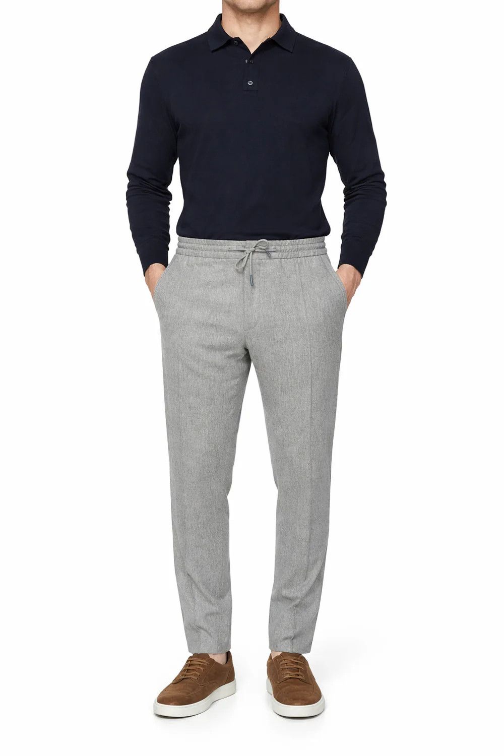 Ermenegildo Zegna ERMENEGILDO ZEGNA Gray Wool-Cashmere-Silk Drawstring Size US 36 / EU 52 - 1 Thumbnail