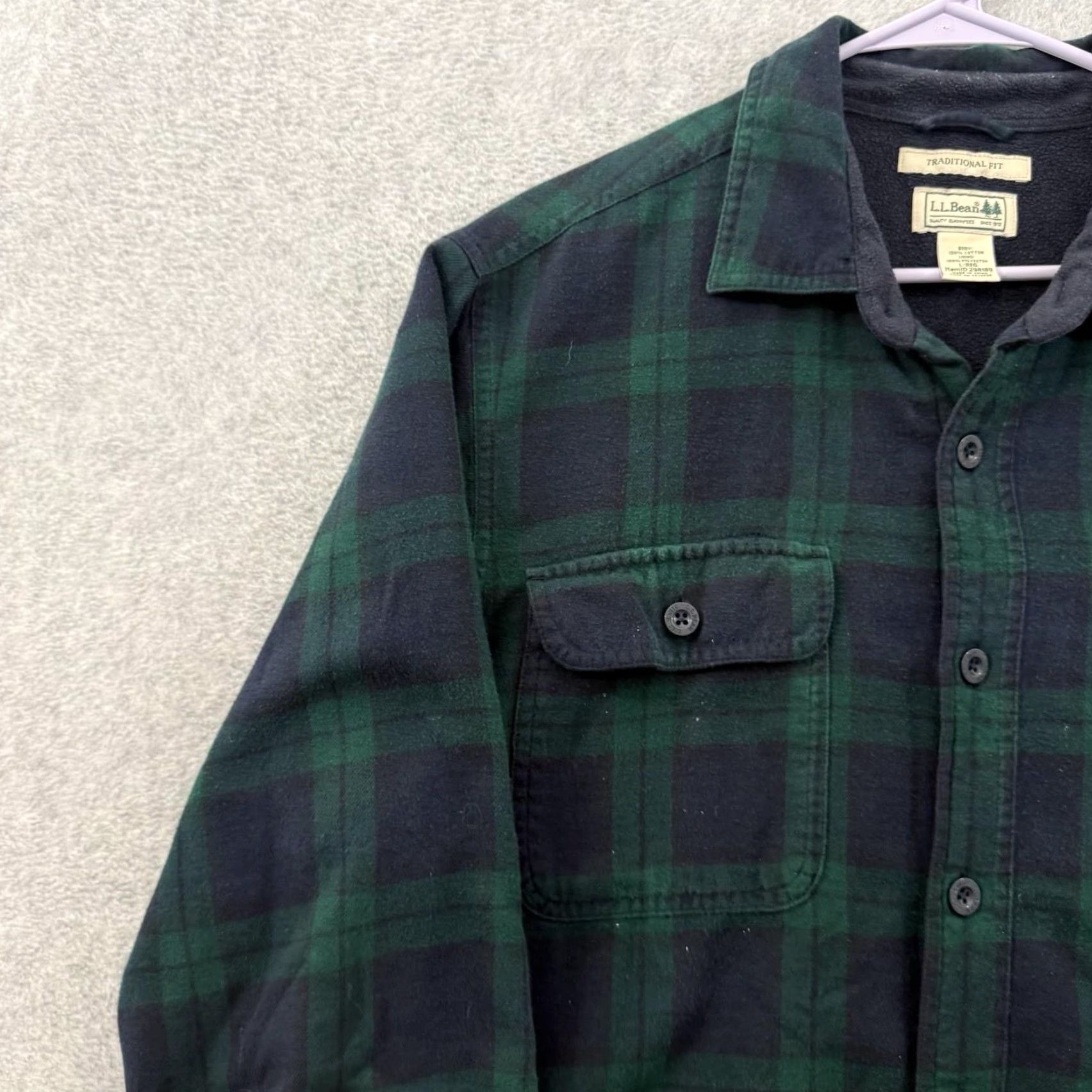 Vintage LL Bean Shirt Men L Green Plaid Fleece-Lined Flannel Button-Up Traditional Fit, Casual, Workwear, Cotton Polyester, Vintage Size US L / EU 52-54 / 3 - 4 Thumbnail