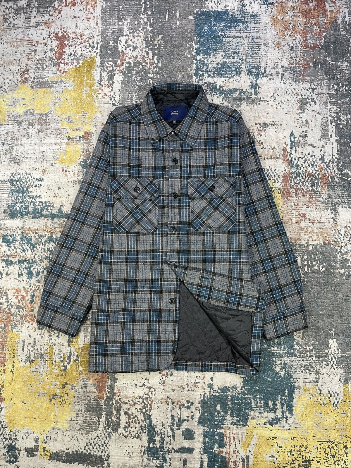 Japanese Brand Crew Checked Plaid Flannel Padded Shacket Size US L / EU 52-54 / 3 - 7 Thumbnail