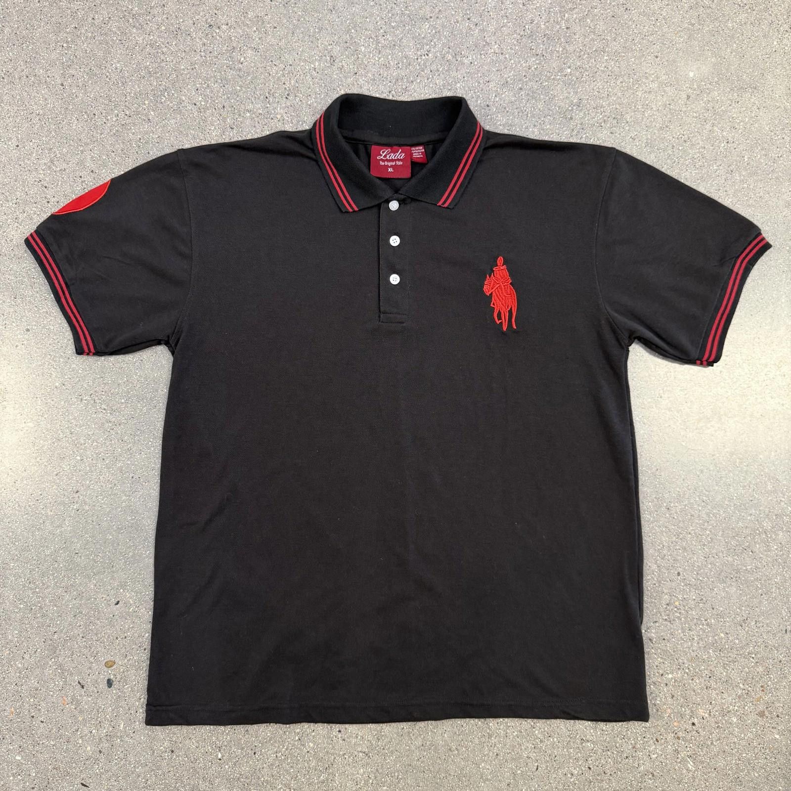 Lad Musician Lada Polo Shirt Mens XL Black Red Embroidered Short Sleeve Size US XL / EU 56 / 4 - 1 Thumbnail