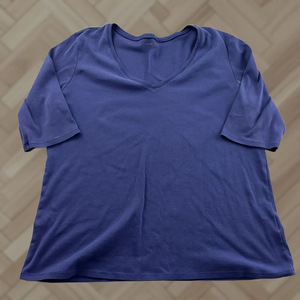 Eileen Fisher Eileen Fisher V-Neck Organic Cotton 1/2 Sleeve T Shirt Top Women's XL Purple Shirt Womens XL Purple V-Neck CottonN/A Size XL / US 12-14 / IT 48-50 - 1 Thumbnail