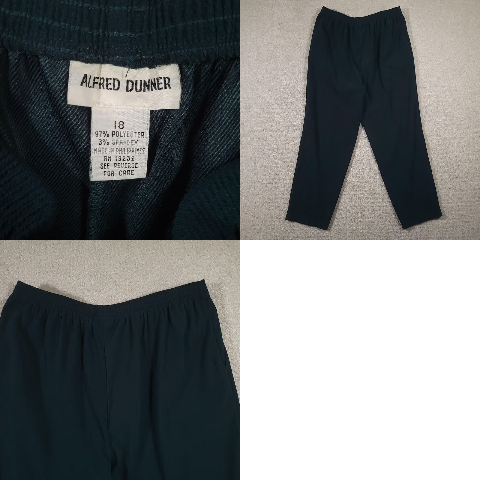 Vintage Alfred Dunner Pants Womens 18 Dark Green Pull On Elastic Waist Dress Slacks Size 40" / US 18 - 8 Thumbnail