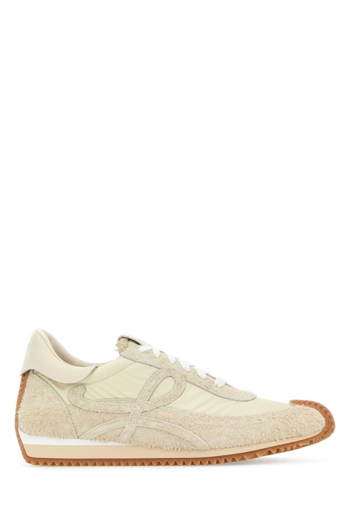 image of Loewe Ivory Suede And Nylon Flow Runner Sneakers in White, Men's (Size 7)
