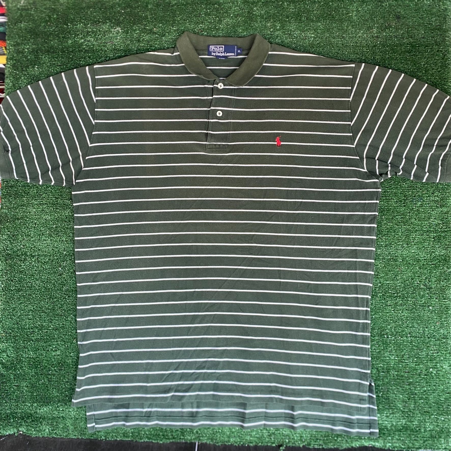 Polo Ralph Lauren Vintage Y2K Ralph Lauren Shirt Green Striped Logo Polo Shirt Size US XL / EU 56 / 4 - 1 Thumbnail