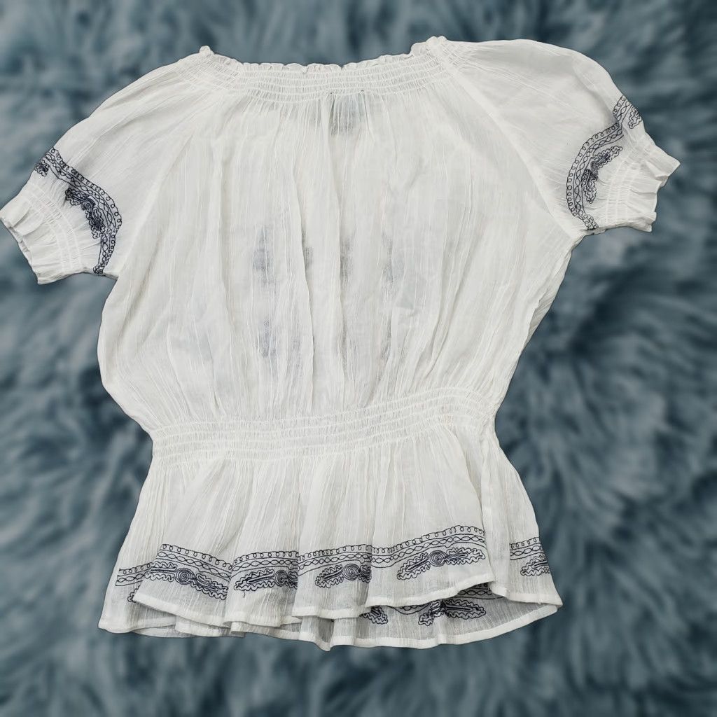 Cynthia Rowley Cynthia Rowley Blouse Womens XL White Sheer Shirred Off Shoulder Smocked Waist Shirt Womens XL White Sheer Blouse Size XL / US 12-14 / IT 48-50 - 1 Thumbnail