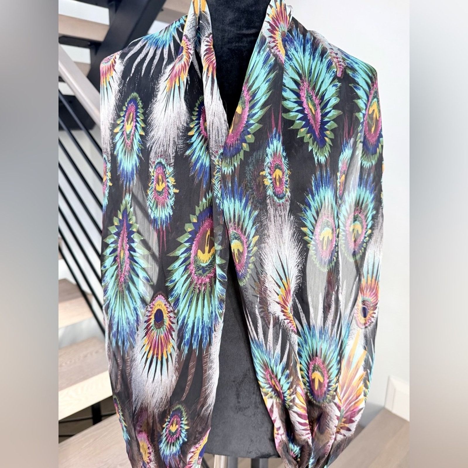 Other Peacock Feather Print Scarf Beach vacation Vintage Y2K Size ONE SIZE - 8 Thumbnail