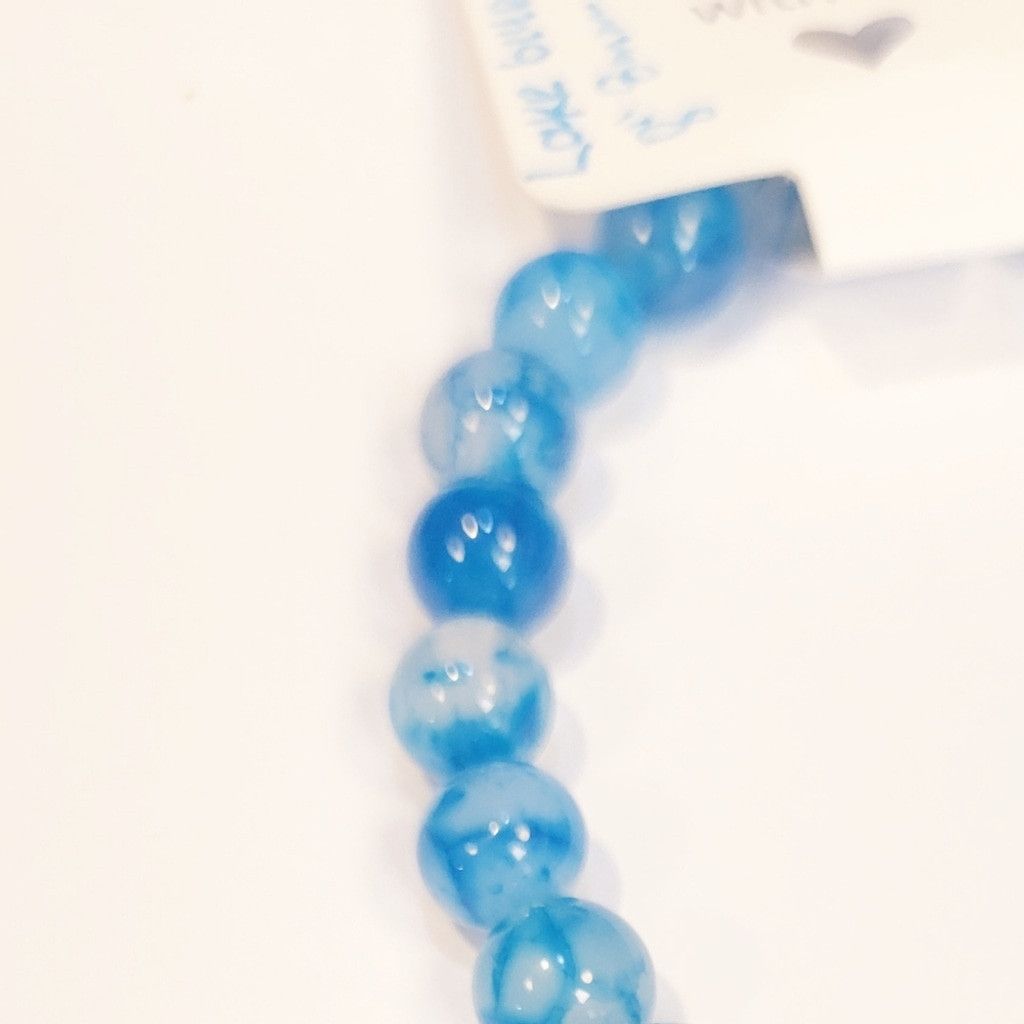 Handmade Lake Blue Dragon Agate Beaded Bracelet 8" Size ONE SIZE - 2 Thumbnail