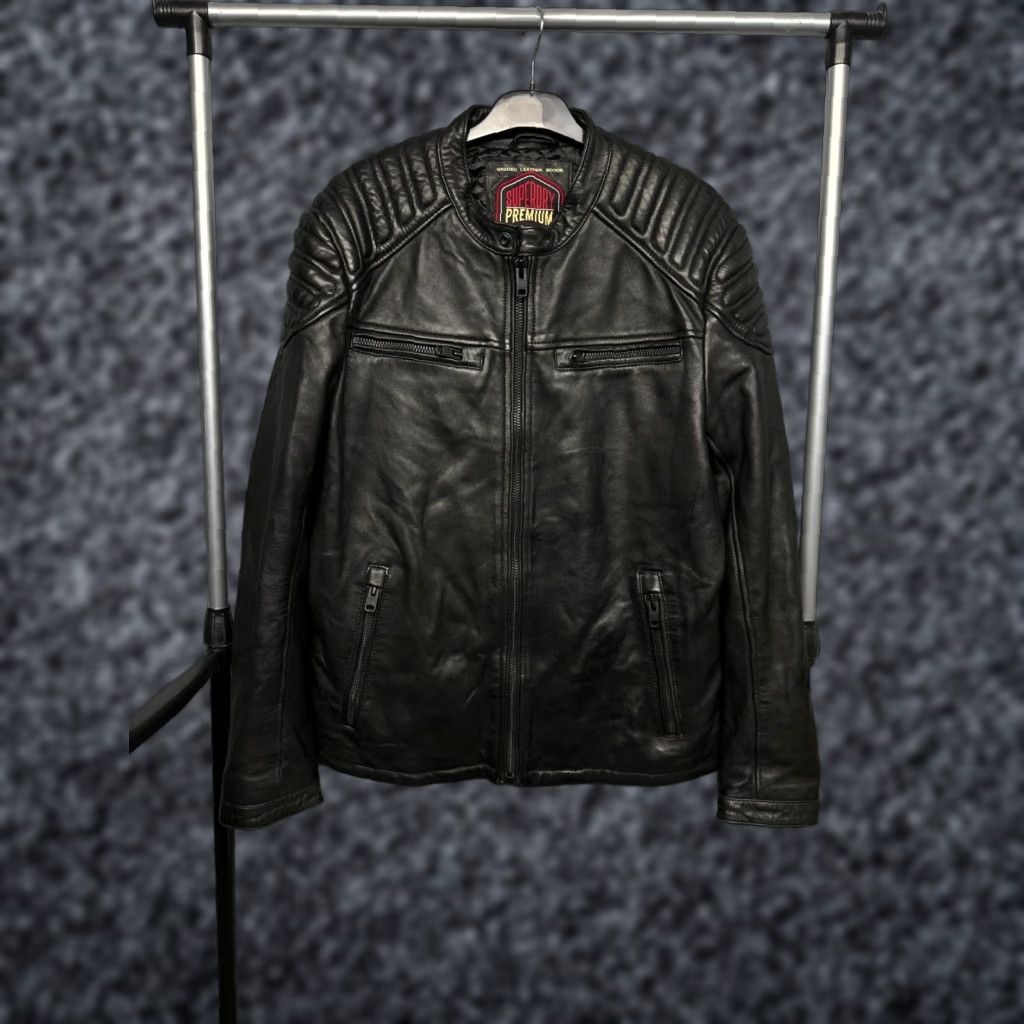 Superdry Superdry Mens Premium Leather Biker Jacket XL Black Jacket Mens Premium Leather Biker XL Black Size US XL / EU 56 / 4 - 1 Thumbnail