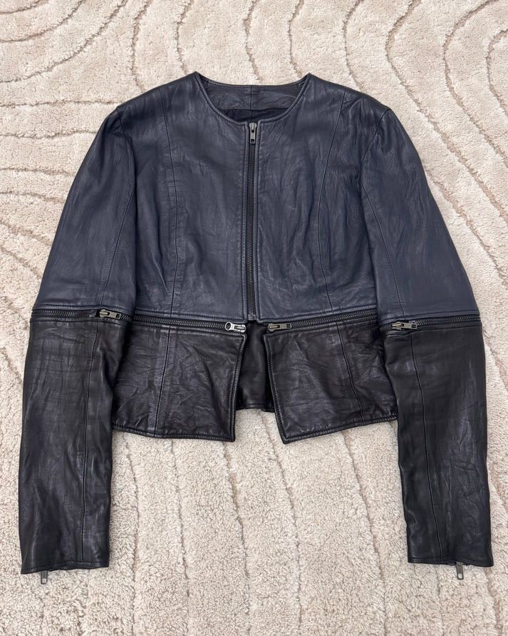 image of Christopher Kane Moto Multi-Zip Leather Jacket (Xs) in Navy, Men's