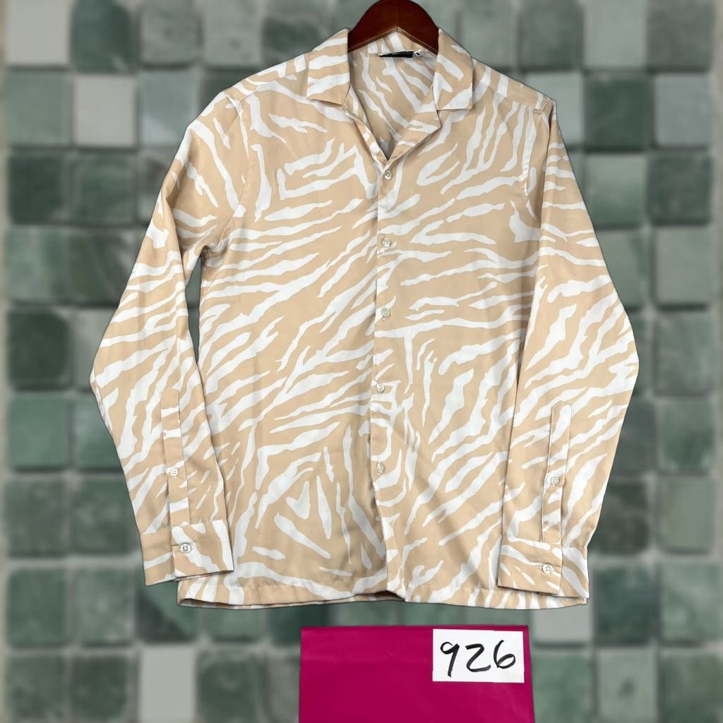 Asos ASOS Design Shirt XS Beige White Tropical Button Up Long Sleeve Mens Size US XS / EU 42 / 0 - 1 Thumbnail