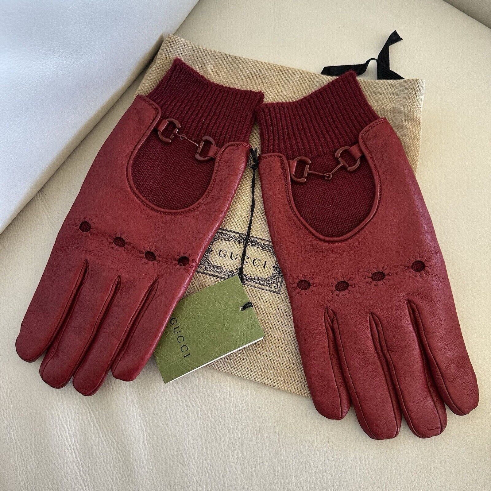 Gucci New Gucci Leather Gloves Red Size L 100% Authentic Size ONE SIZE - 2 Thumbnail