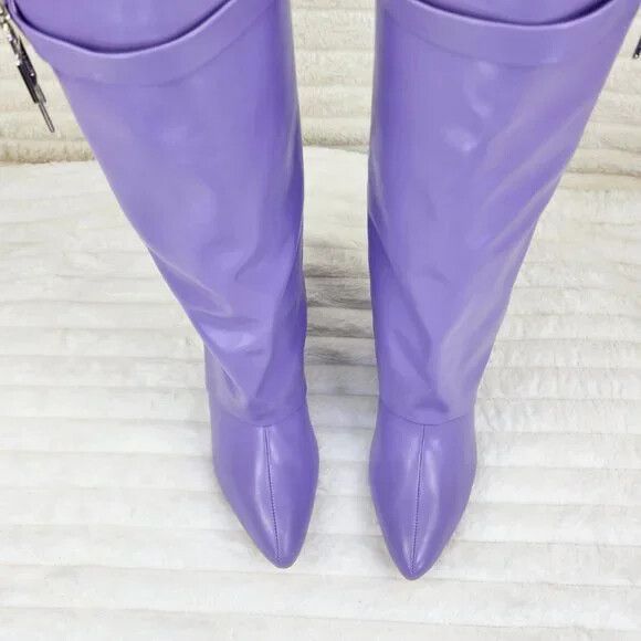 Other Fold Over Skirted Knee Boots 3" Wedge Heel Pull On Half Zipp Size US 7 / IT 37 - 5 Thumbnail