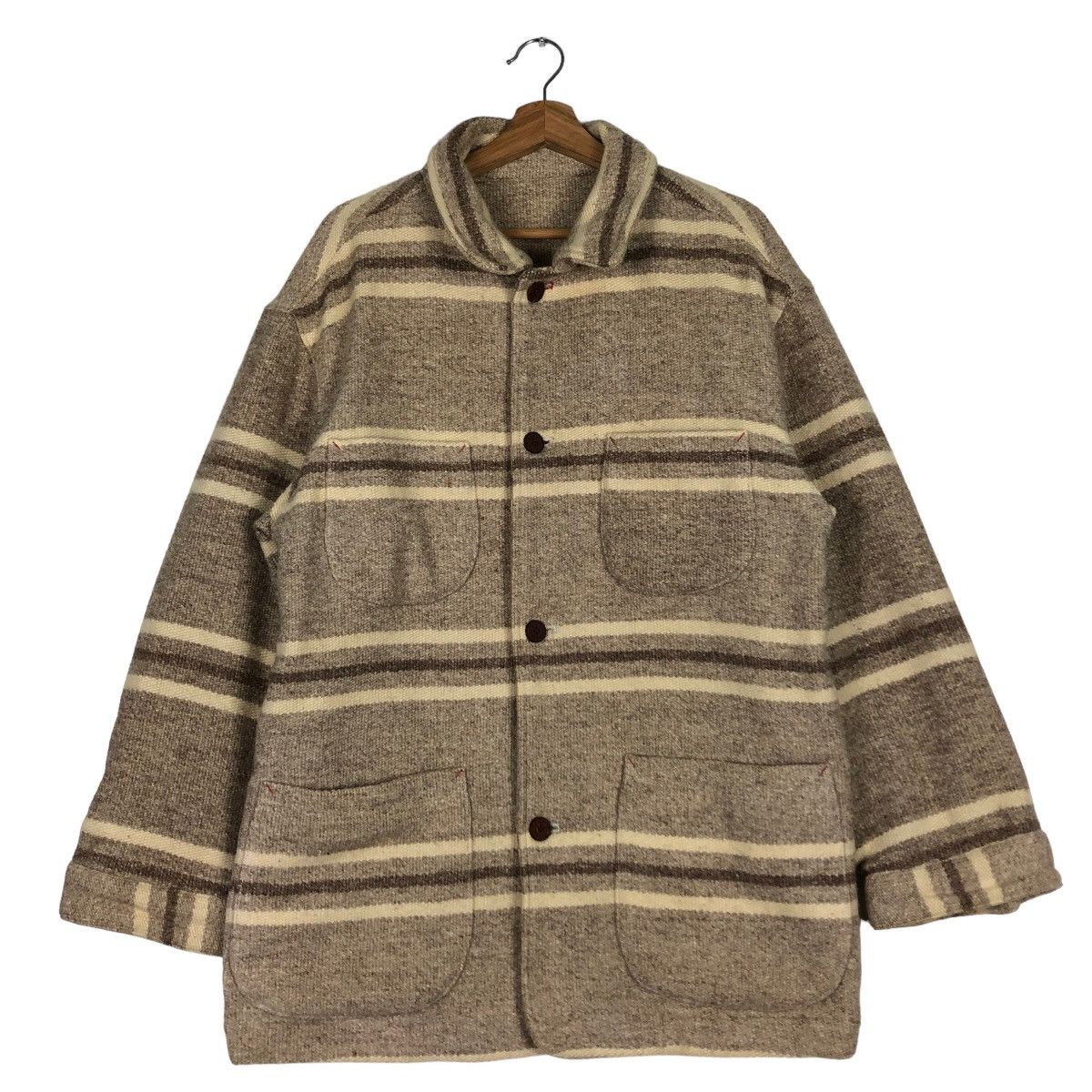 Issey Miyake 🔥Vtg Wool Jacket Chore Striped L.Montagne & Fils Worker Size US L / EU 52-54 / 3 - 1 Thumbnail