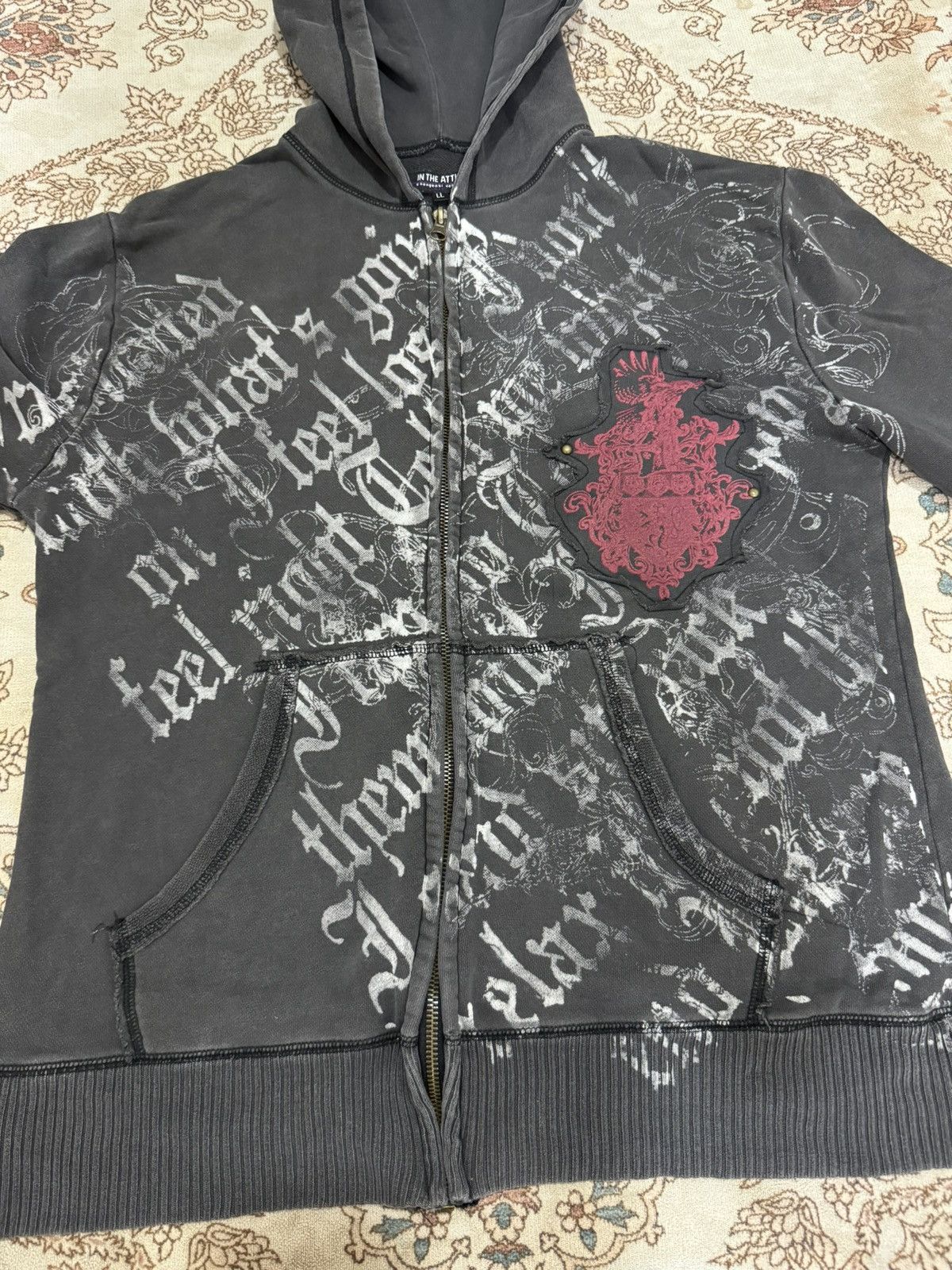 In The Attic × Japanese Brand × Vintage Vintage In The Attic Distress Zipper Hoodie Punk Design Size US M / EU 48-50 / 2 - 3 Thumbnail