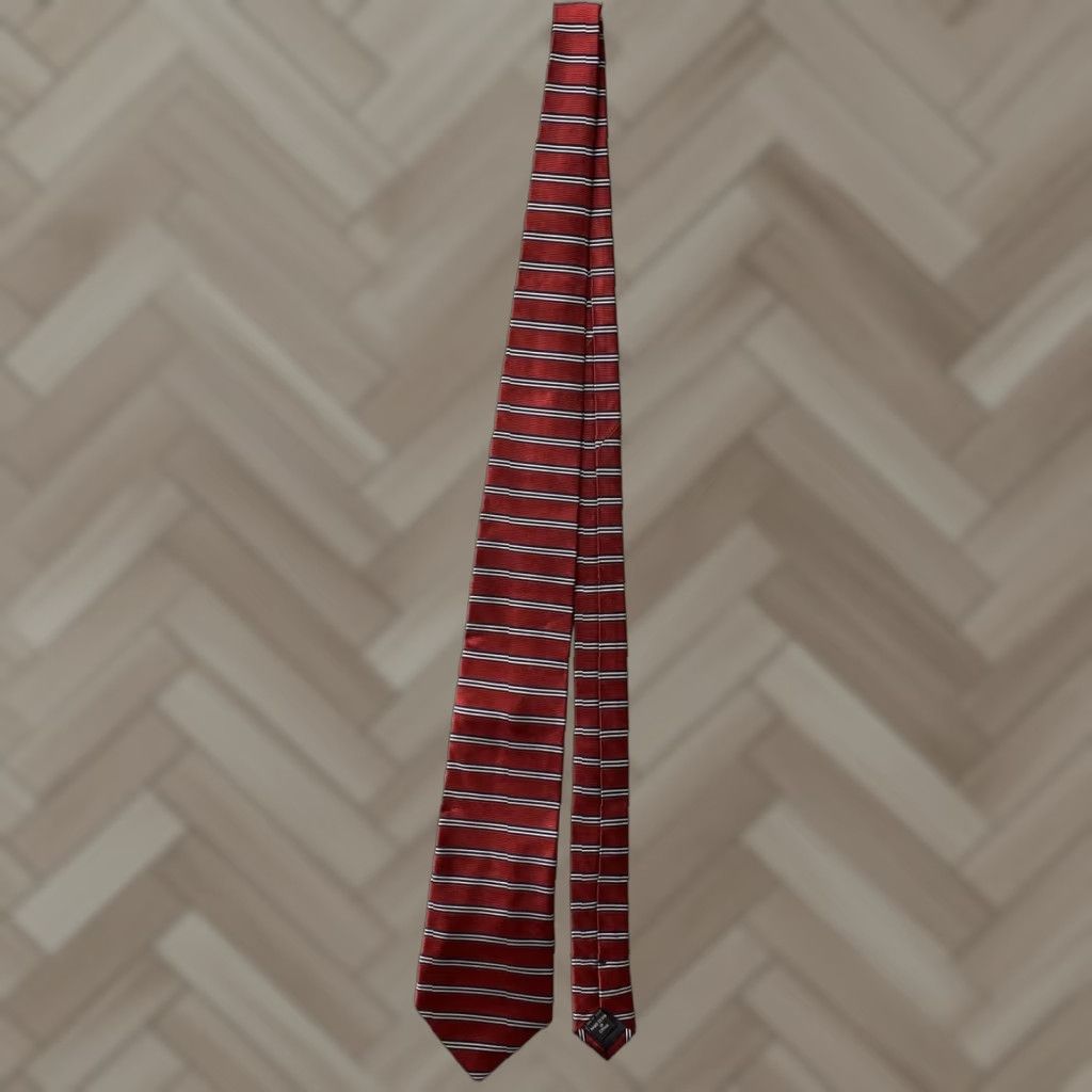 Vintage JOS A BANK Vintage Red Gray Striped Silk Tie 60” Designer Preppy Mens Size ONE SIZE - 1 Thumbnail