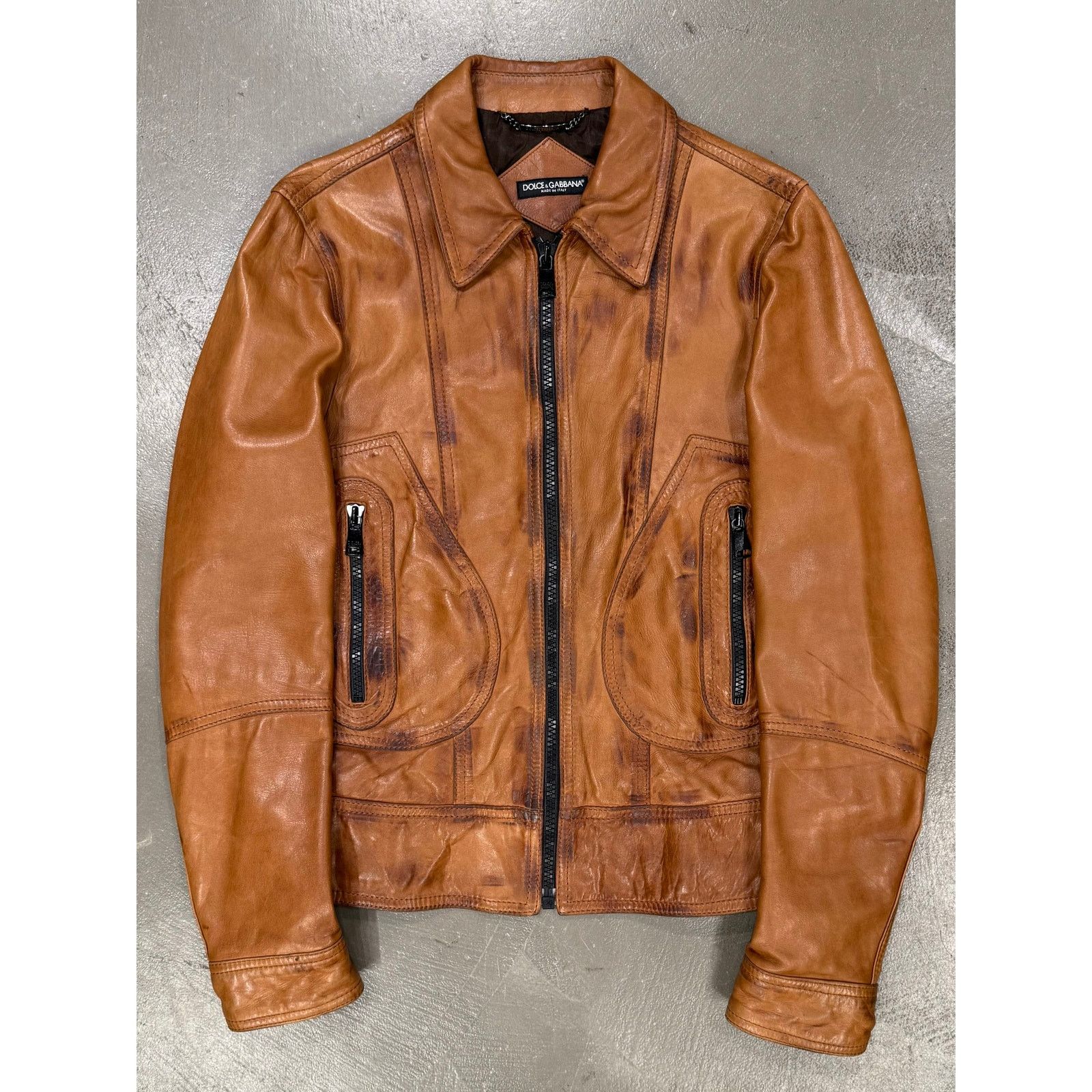 Dolce & Gabbana 2000s Dolce & Gabbana stained rust leather jacket Size XL / US 12-14 / IT 48-50 - 1 Thumbnail
