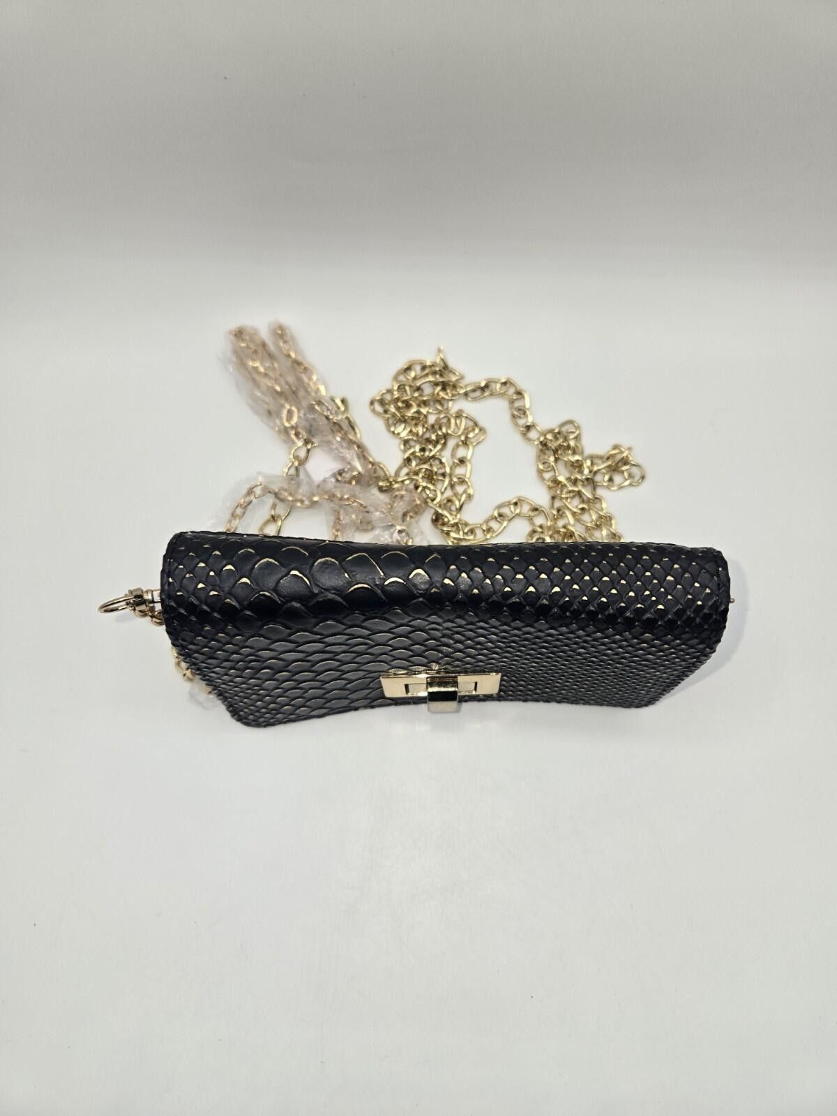 Target Basics Black Faux Snakeskin Crossbody Purse with Gold Chain Strap Size ONE SIZE - 3 Thumbnail