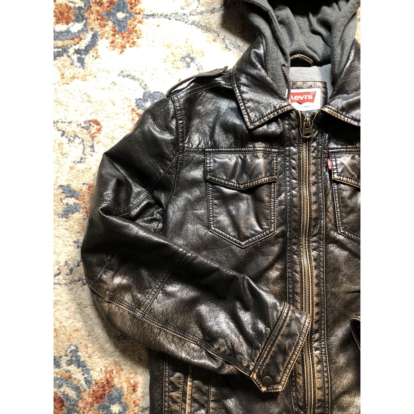 Levi's Levi's Jacket Mens M Brown Faux Leather Hooded Bomber Trucker Sherpa Zip Casual Travel Biker Motorcycle Vintage No Size US M / EU 48-50 / 2 - 3 Thumbnail