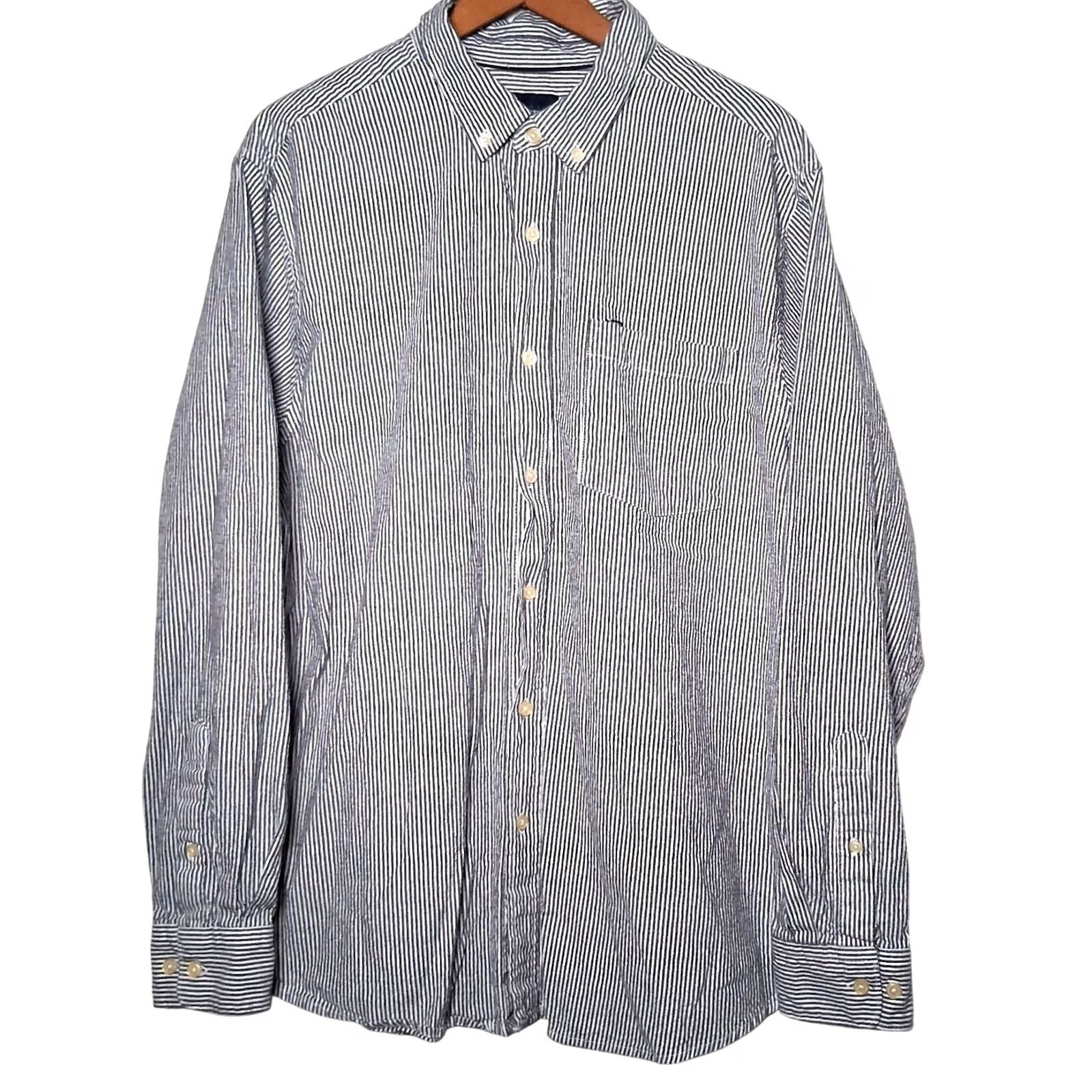Basic Editions VINTAGE Basic Editions Shirt Men XL Button Down Black Long Sleeve Hickory Stripe Classic Size US XL / EU 56 / 4 - 2 Thumbnail
