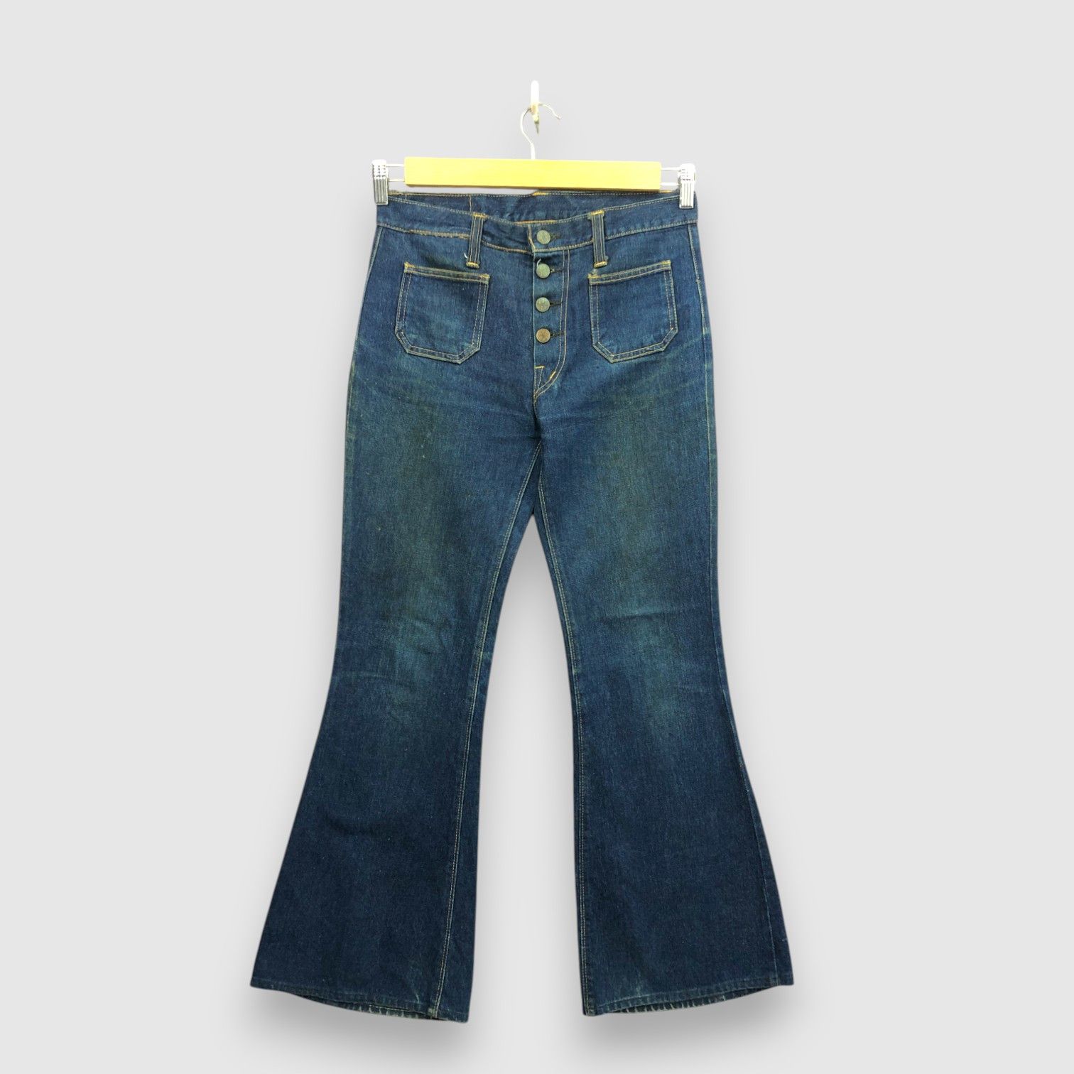 Japanese Brand Vintage 70's Japanese Bush Pants Flare Jeans Blue Wash Denim Size US 30 / EU 46 - 1 Thumbnail