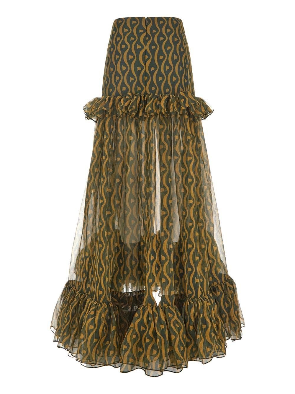 Saint Laurent Paris o1y0126 Maxi Skirt in Dark Green/Yellow Size 27" / US 4 / IT 40 - 2 Thumbnail