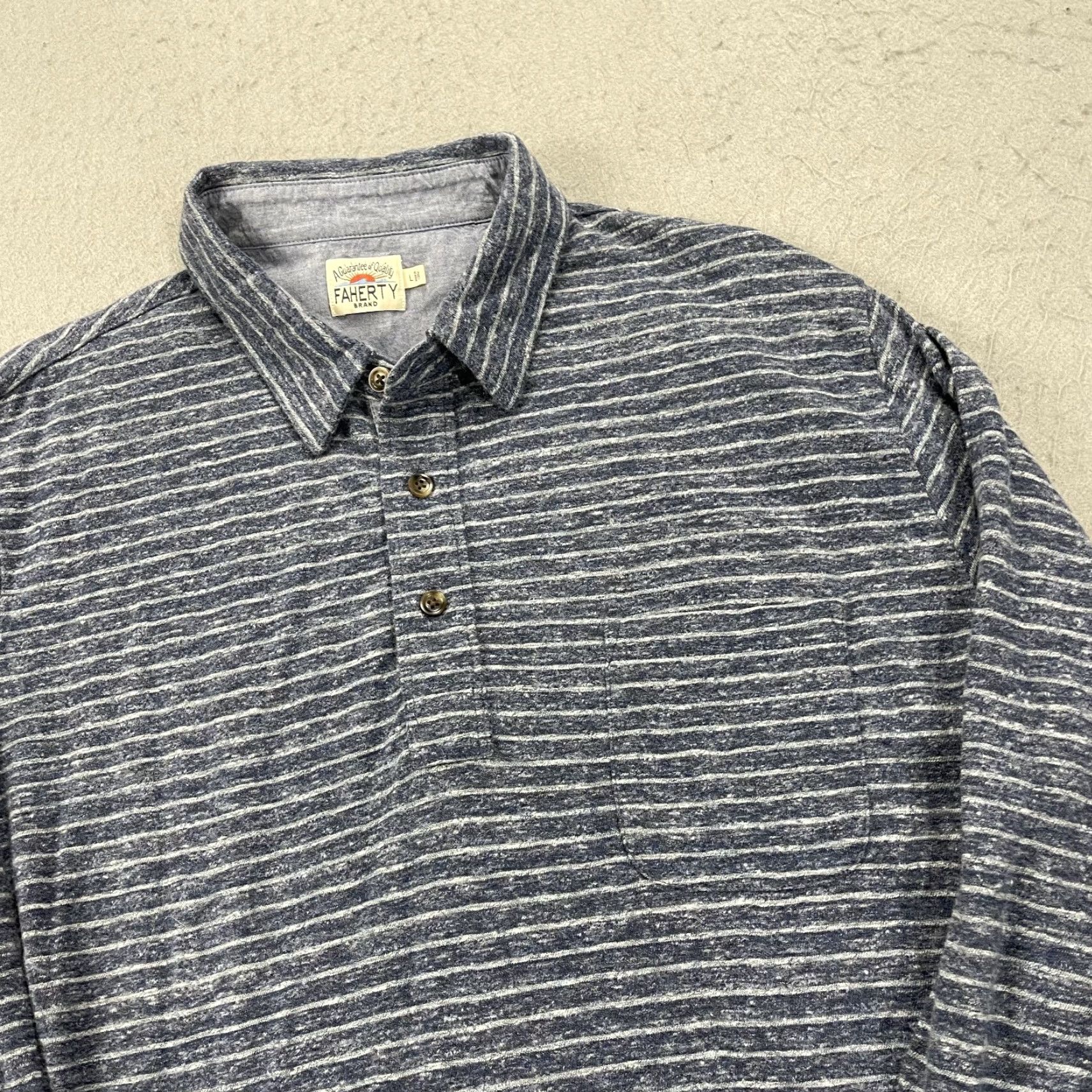 Faherty Faherty Shirt Mens Large Blue Striped Long Sleeve Polo Organic Cotton Casual Size US L / EU 52-54 / 3 - 3 Thumbnail