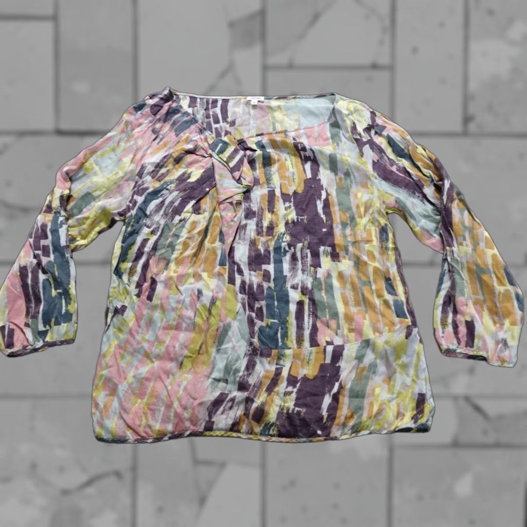 Kenzo KENZO Blouse Women 8 Blue Multicolor Abstract 3/4 Sleeve Modal Silk Top Size M / US 6-8 / IT 42-44 - 1 Thumbnail