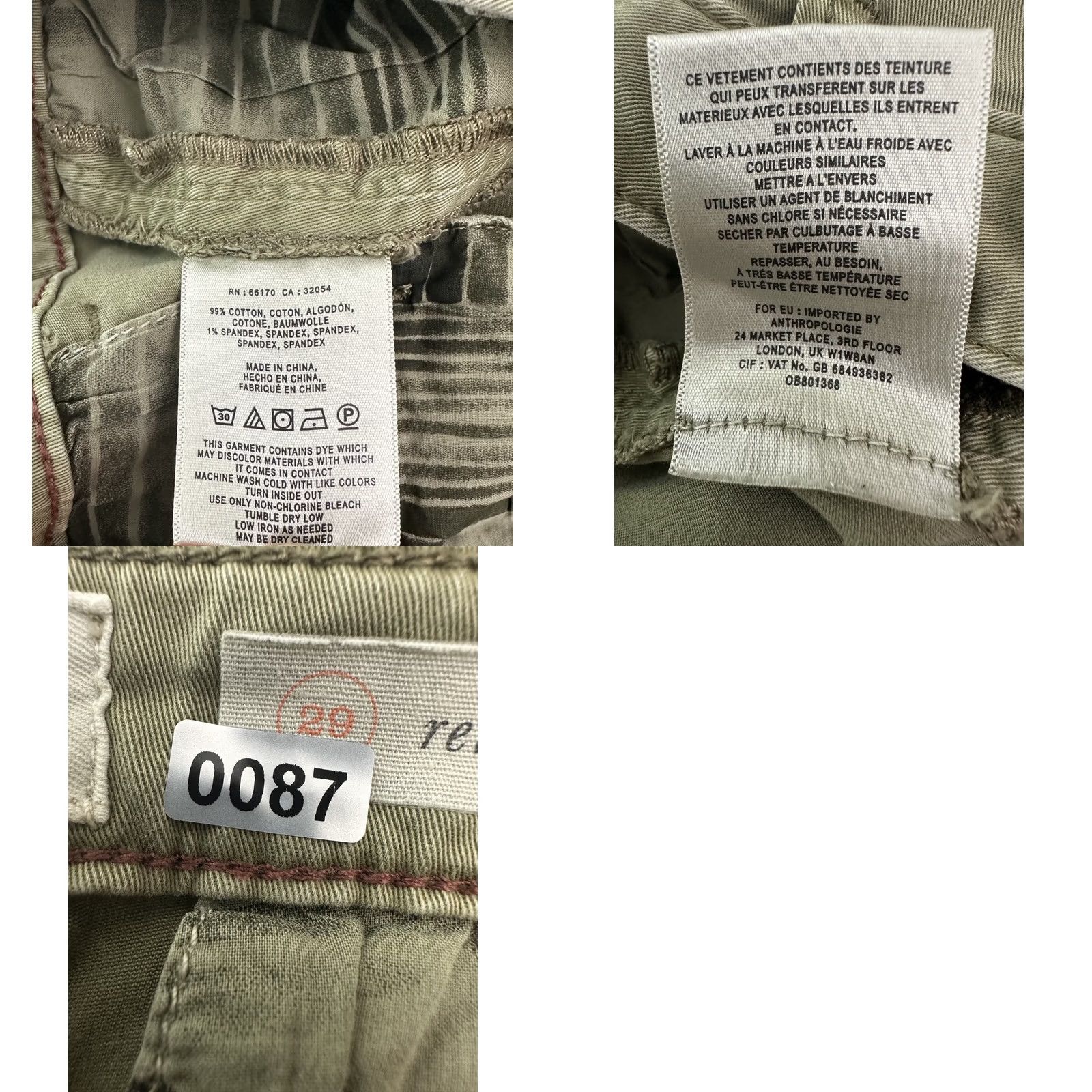 Anthropologie Anthropologie Chino Pants Olive Green Relaxed Stretch Twill Tuxedo Stripe Size 29 Womens Size 29" - 9 Thumbnail