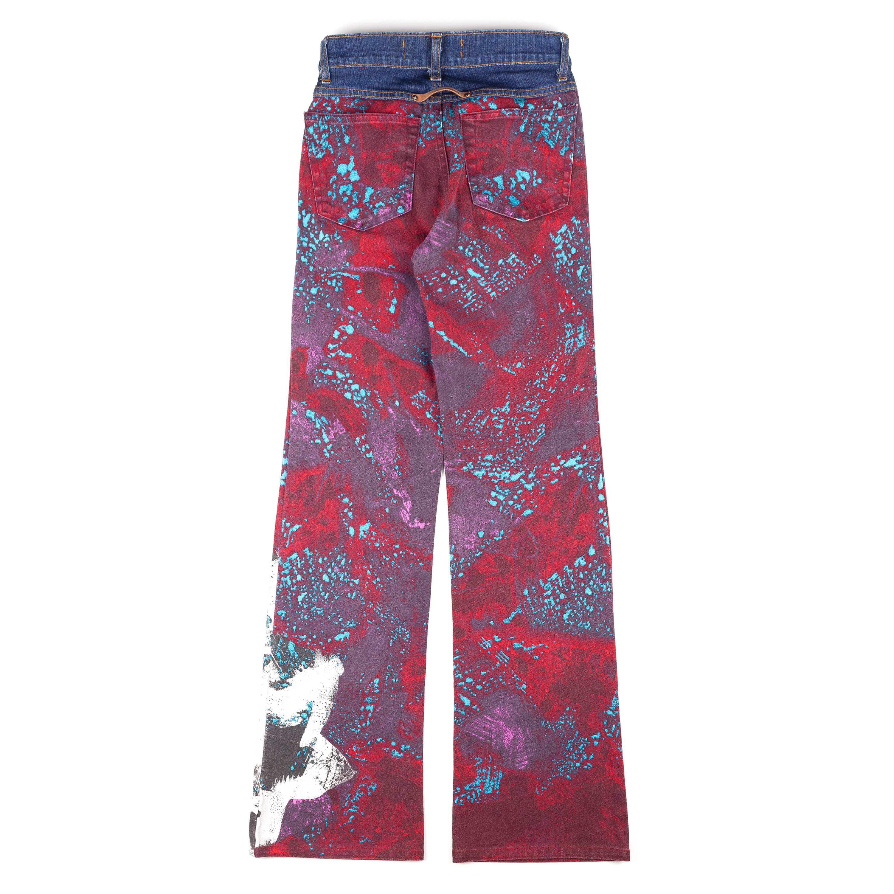 Just Cavalli Just Cavalli Vintage Burgundy Paint Printed Jeans (XS) Size 25" / US 0 / IT 36 - 2 Thumbnail