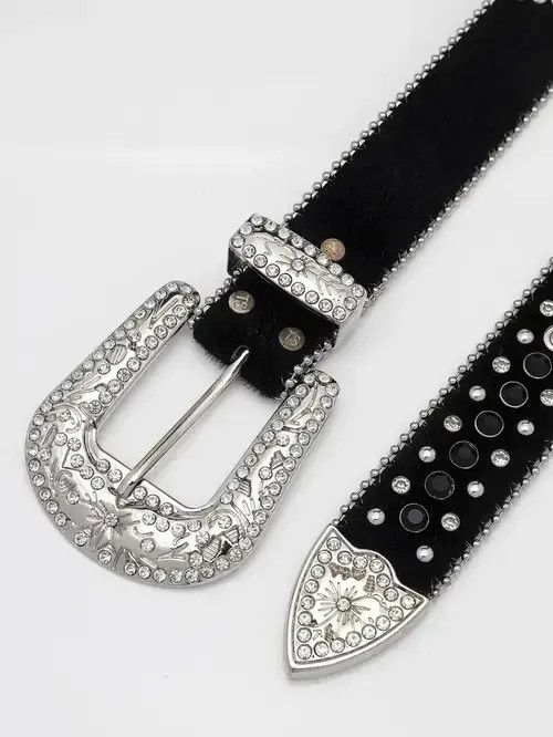 Leather Dazzling Rhinestone Belt PU Leather Belt Size ONE SIZE - 4 Thumbnail
