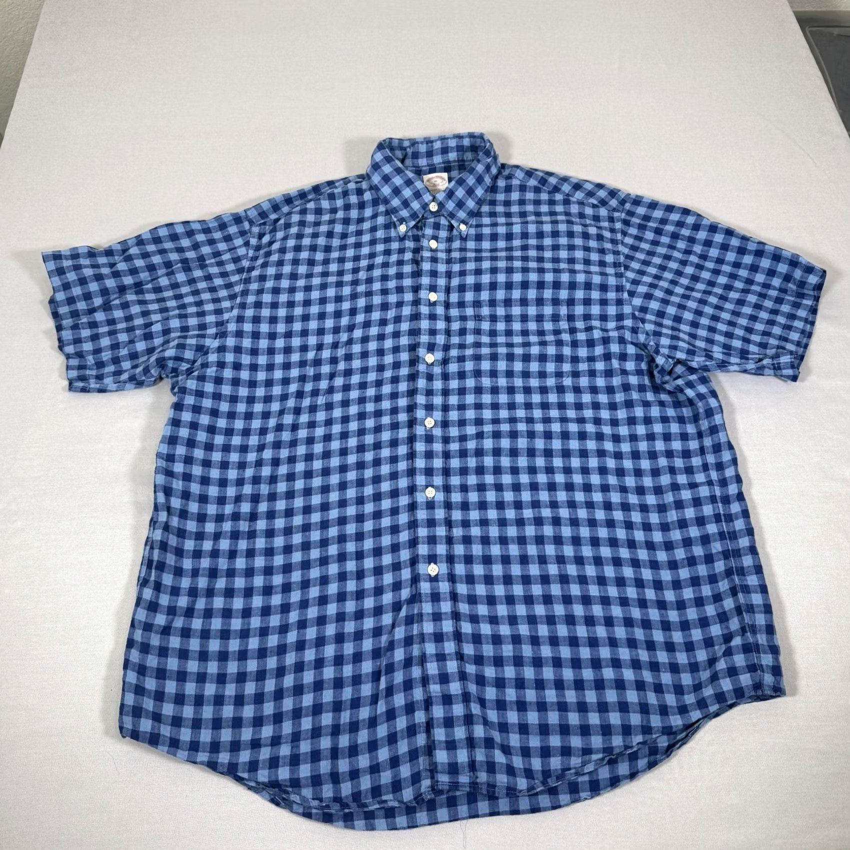 Brooks Brothers Brooks Brothers Shirt Mens XL Blue Gingham Check Linen Button Up Lightweight Short Sleeve Casual Button-Front Collared Size US XL / EU 56 / 4 - 2 Thumbnail