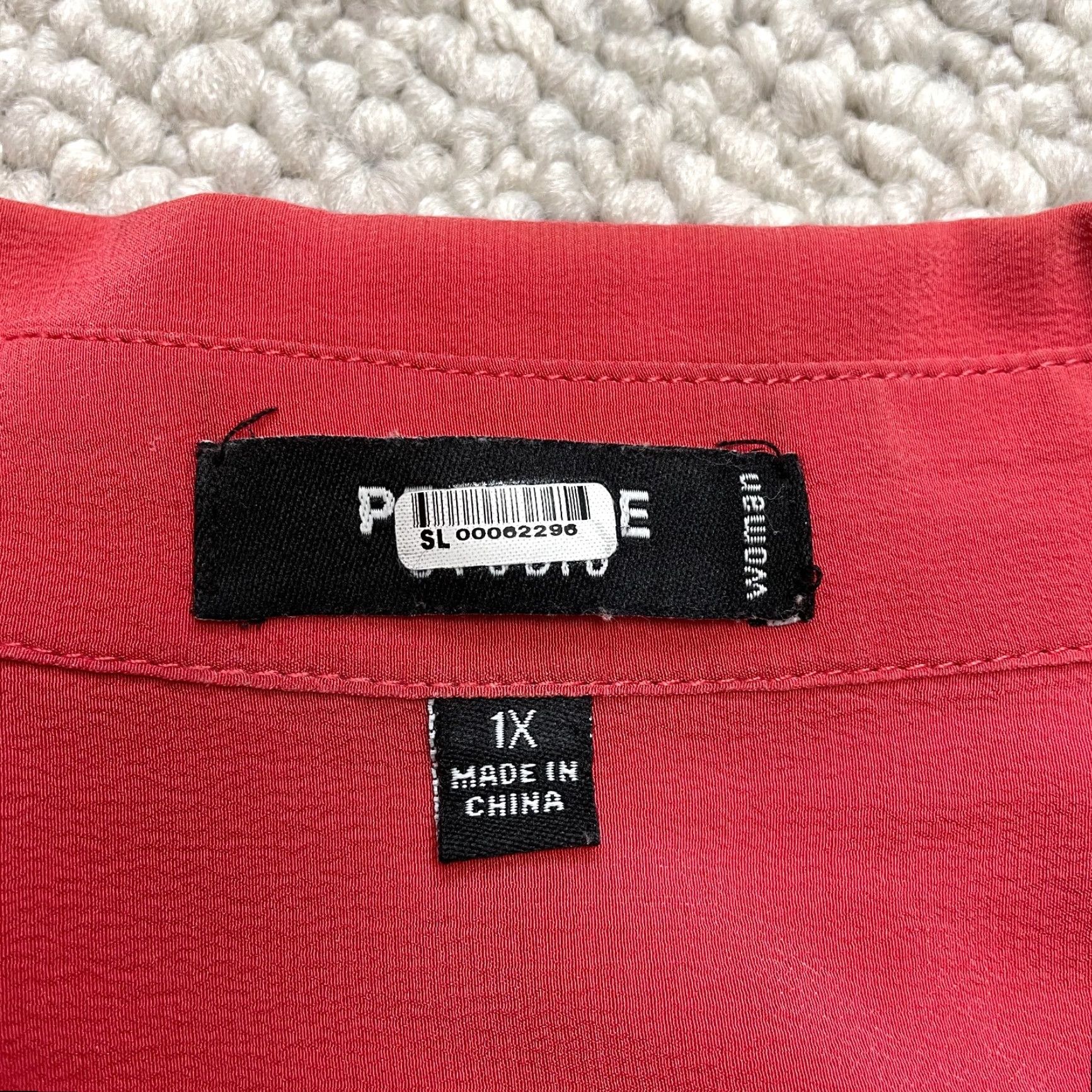 Vintage Premise Button-Up Shirt Womens 1X Plus Silk Long Sleeve Red Light Pink Classic Casual Size XL / US 12-14 / IT 48-50 - 2 Thumbnail