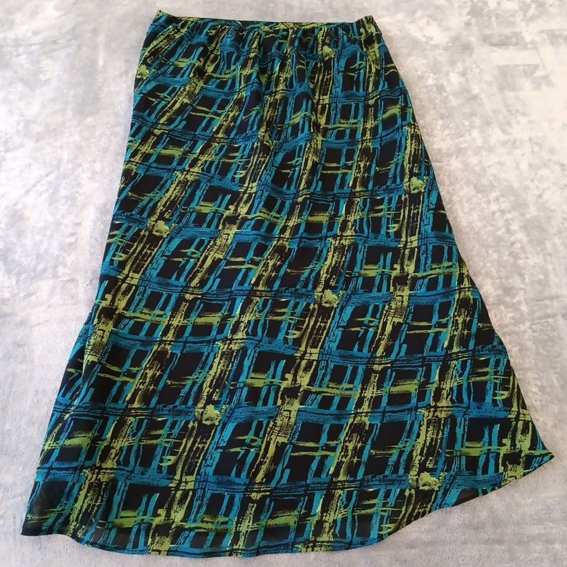 Vintage Cato Skirt Womens Plus 14W Long Maxi Geometric Blue Green Lined Pull On XS? Size 36" / US 14 / IT 50 - 4 Thumbnail