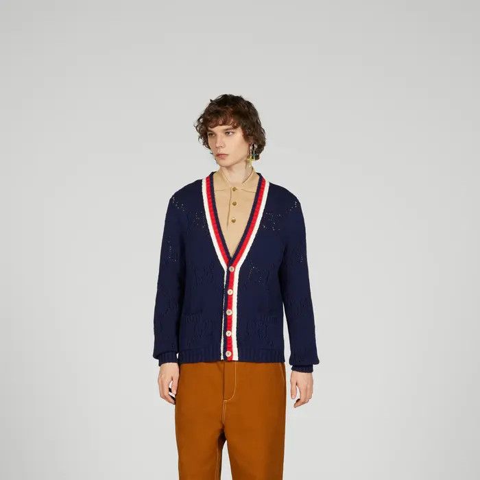 Gucci o1mt1gz0725 Perforated GG Cotton Cardigan in Blue Size US XXS / EU 40 - 4 Thumbnail