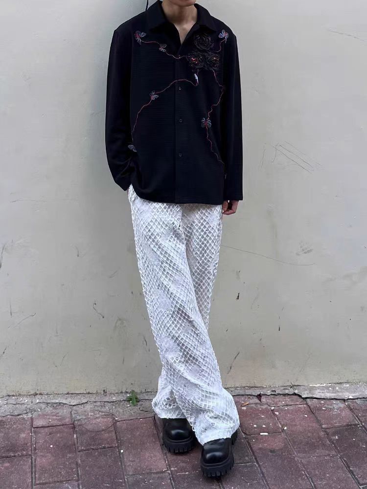 Designer Vintage Y2K double layered fabric ripped baggy trousers Size US 32 / EU 48 - 3 Thumbnail