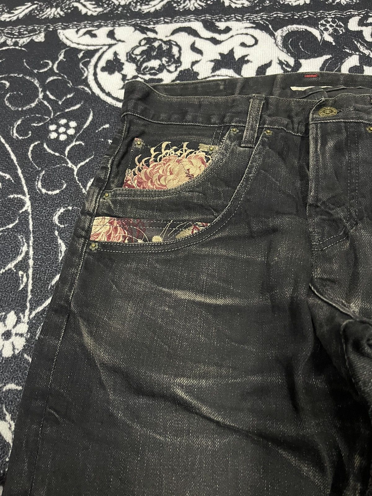 If Six Was Nine 90s KURA BUCKLEBACK DENIM JEANS DISTRESSED DESIGN Size US 29 - 9 Thumbnail