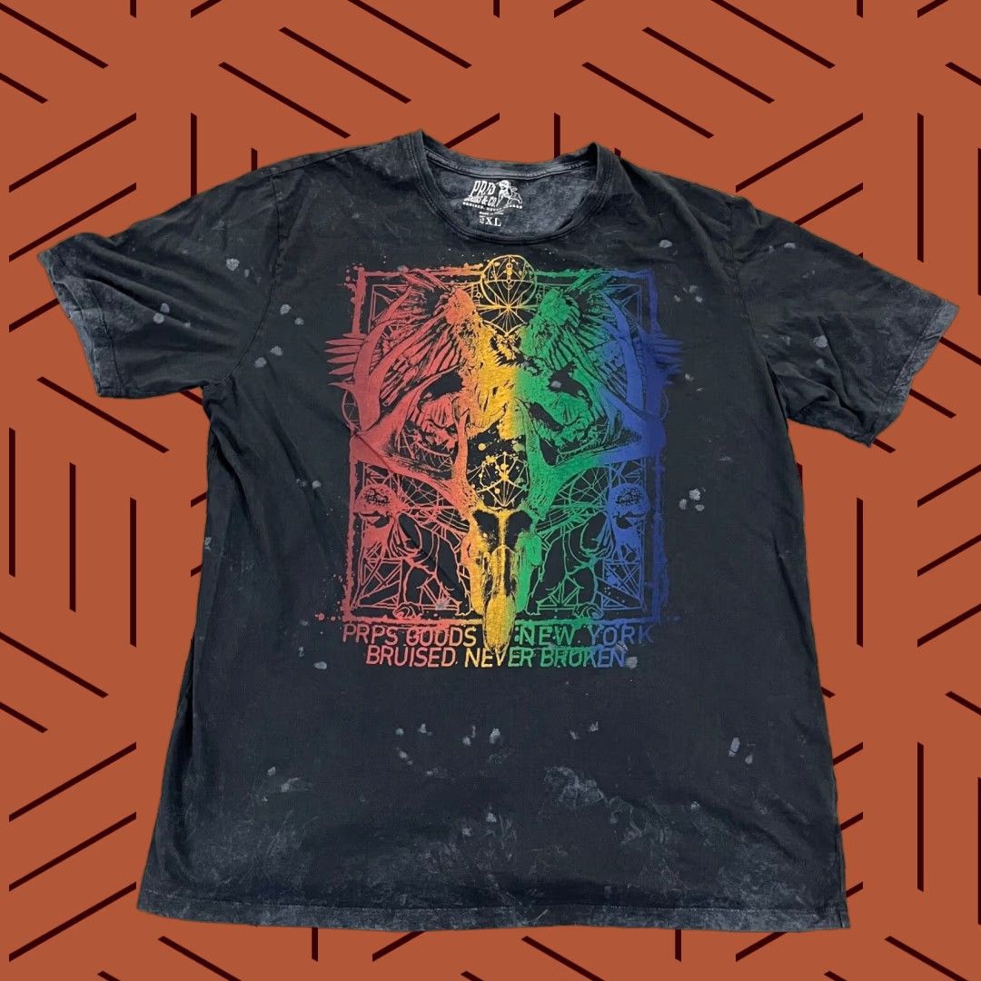 Prps PRPS Shirt Mens 2XL Gray Multicolor Eagle Bruised Never Broken Graphic Fits L/XL Size US XXL / EU 58 / 5 - 1 Thumbnail