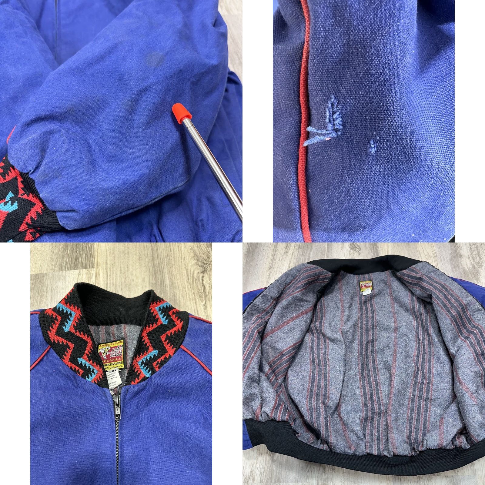 Vintage Bee-Wild XL Denim? Southwestern Blanket Jacket Coat Aztec USA Zip-Up Oklahoma Blue, 90s, Cotton, Casual Mens Size US XXL / EU 58 / 5 - 8 Thumbnail