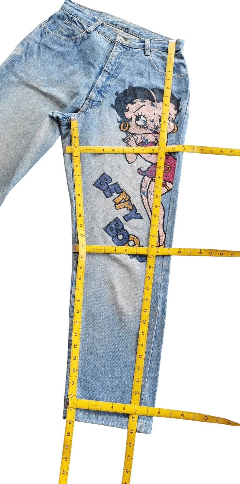 Anime Vintage Betty Boop Big Betty Print Light Wash Jeans Size 28 Size US 28 / EU 44 - 11 Thumbnail