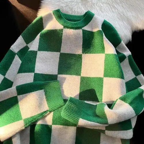Japanese Brand × Vintage Retro checkerboard round neck loose knitted sweater Size US M / EU 48-50 / 2 - 3 Thumbnail