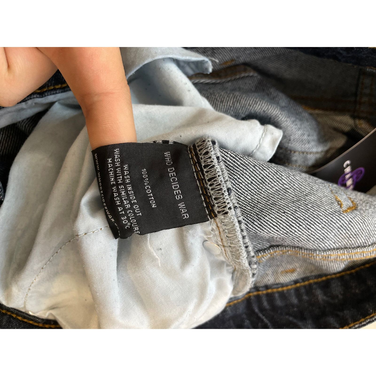 Who Decides War WDW Dark Wash Side Logo Embroidered Jeans Size US 32 / EU 48 - 6 Thumbnail