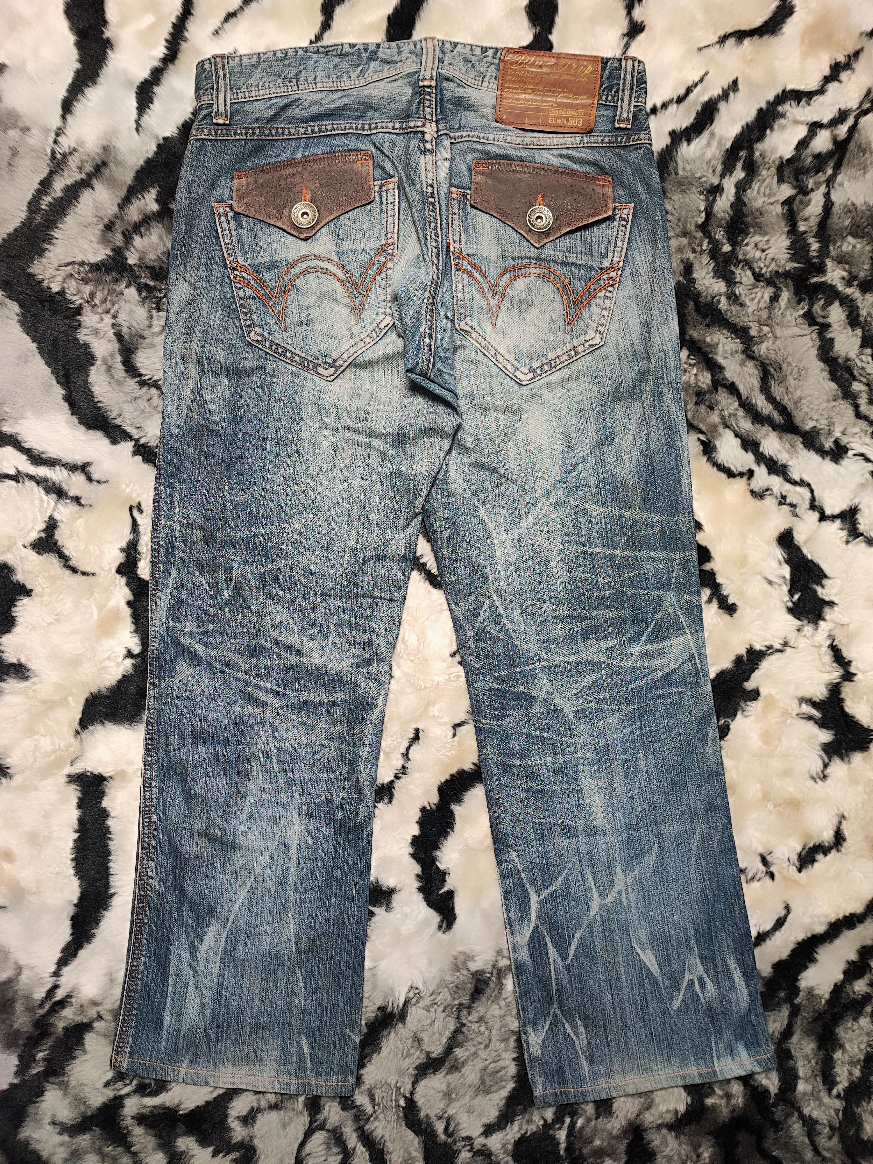Edwin VINTAGE EDWIN 503 BLUE TRIP DISTRESSED JEANS VERY RARE Size US 33 - 12 Thumbnail