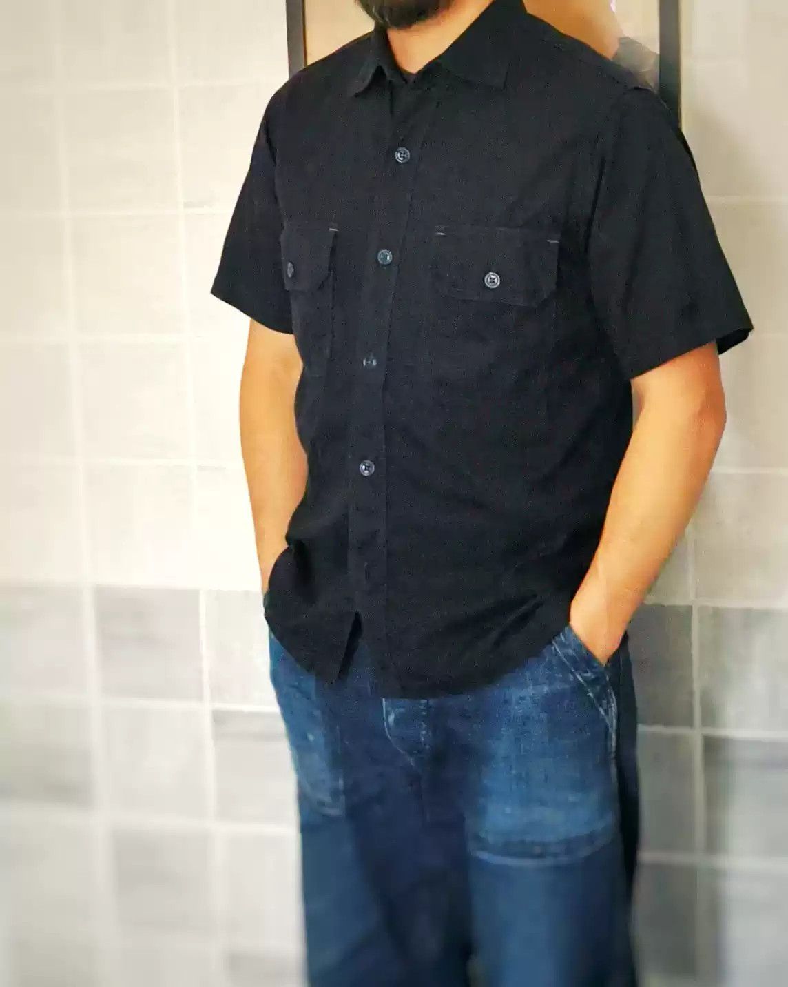 image of Freewheelers Out Of Print Short Sleeve Shirt in Black, Men's (Size Medium)