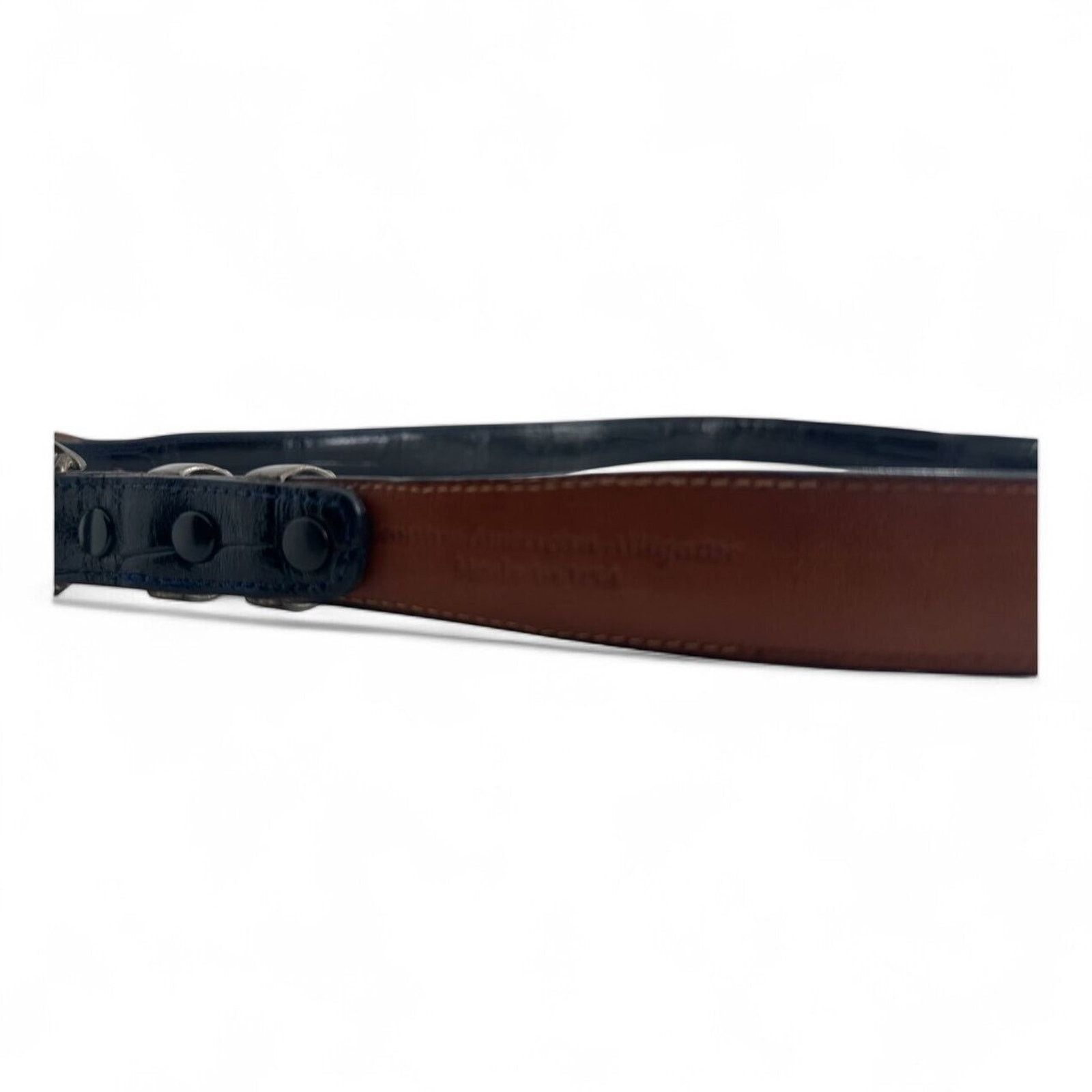 Sterling Silver JW Cooper .925 Sterling Lapis Inlay Blue Alligator Skin Belt Size 46 - 8 Thumbnail
