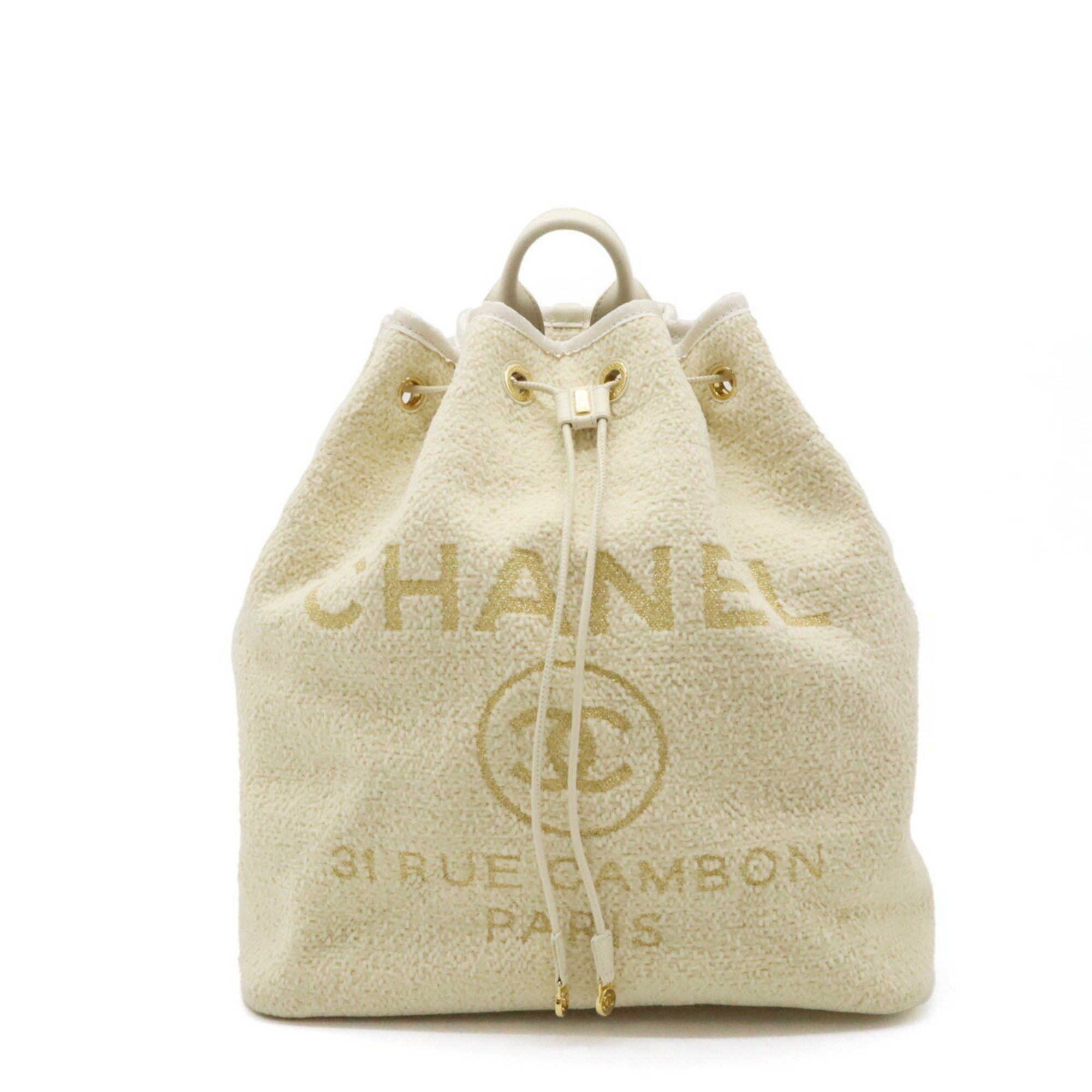 Chanel CHANEL Deauville Line Rucksack Shoulder Bag Chain Velour Light Beige A93787 Size ONE SIZE - 1 Thumbnail