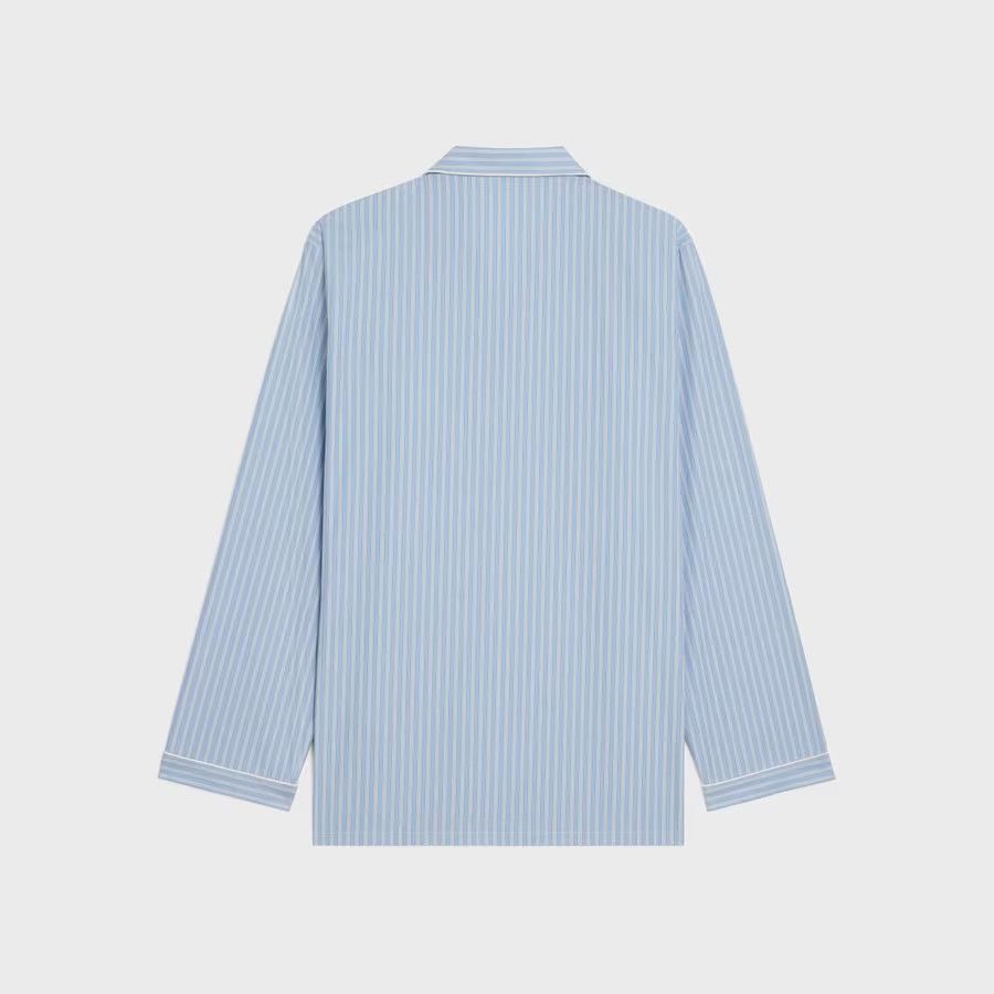 Celine o1loc1c0525 Pajama Shirt In Striped Cotton in Blue Size US XL / EU 56 / 4 - 2 Thumbnail