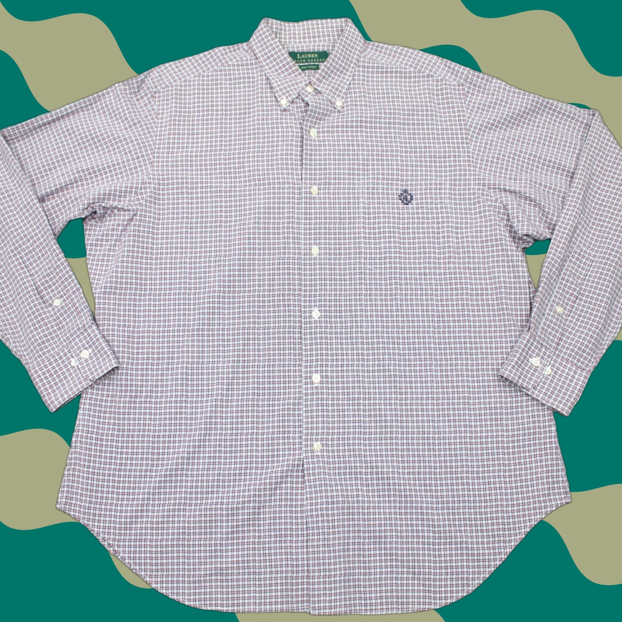 Ralph Lauren LAUREN Ralph Lauren Dress Shirt Mens 16 1/2 34/35 Red White Cotton L/S Button-Down Shirt Size 46R - 1 Thumbnail
